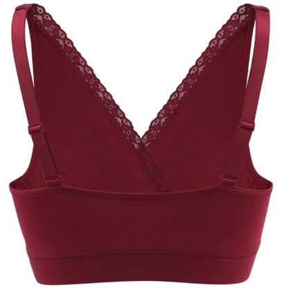 Wireless Cotton Nursing Bra for Sleep& Maternity, Pregnancy Breastfeeding Top, Adjustable Straps, Full Coverage - color: Black+black+red Wine/3pack, size: XX-Large