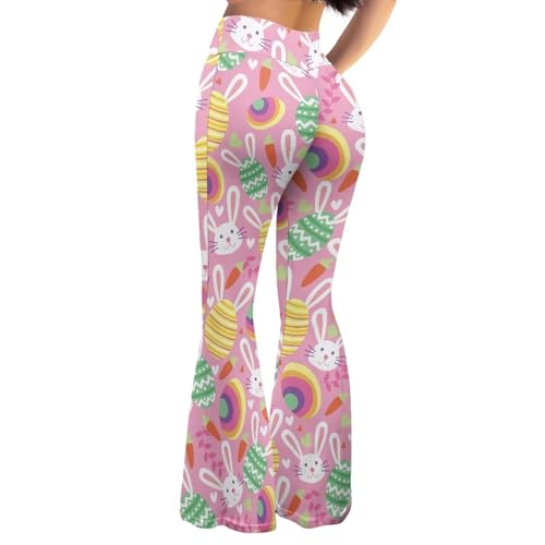 70s Bell Bottom for Women Hippie High Waist Flare Pants - color: Cute Rabbit Egg, size: X-Large