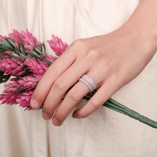 Egnaro Women's Stackable Silicone Rings, 2.5/5.5mm Wide 1.8/2mm Thick Bands - color: SETD4-Royal Black, Bright Peach, Princess White, Cream Beige, Cloudy Pink