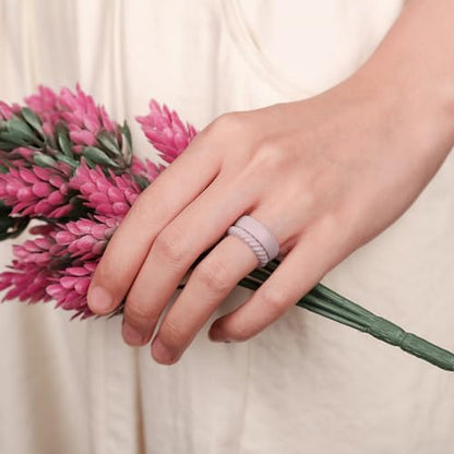 Egnaro Women's Stackable Silicone Rings, 2.5/5.5mm Wide 1.8/2mm Thick Bands - color: SETD4-Royal Black, Bright Peach, Princess White, Cream Beige, Cloudy Pink