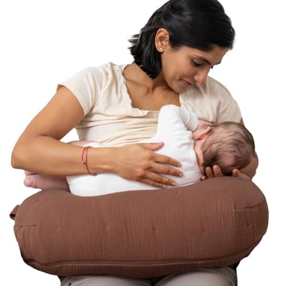 Boppy Nursing Pillow, Cotton Muslin Ergonomic Breastfeeding Support Pillow - color: Luxe - Chestnut Muslin