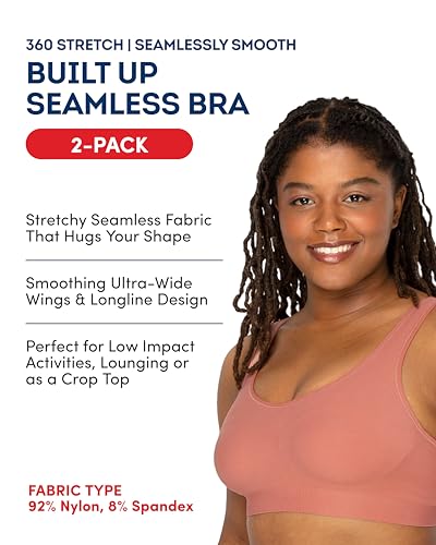 Fruit of The Loom Women's 2-Pack Full Coverage Wireless Bra w/ Built In Pads - All Day Comfort - color: Desertdusk/Rose Shadow, size: Large