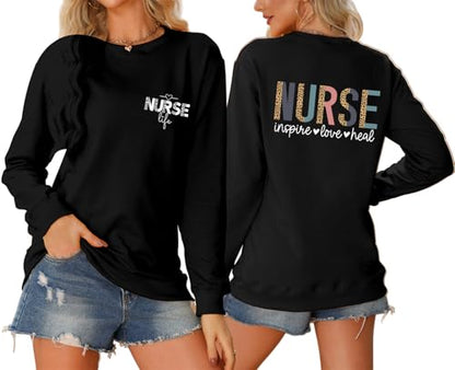 Nurse Sweatshirts for Women Nurse Inspire Love Heal Inspirational Pullovers - color: Black, size: XX-Large