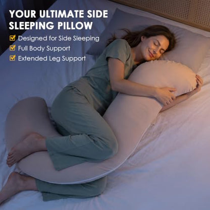 QUEEN ROSE Body Pillow for Side Sleeper, Cooling S Shaped Hug Pillow, Ivory - color: Ivory