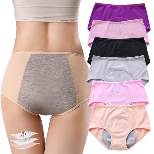 ZJHTK 6Pcs Cotton Incontinence Underwear for Women, Middle Waisted Panties for Women over 60, Reusable Protective Briefs - size: 3X-Large