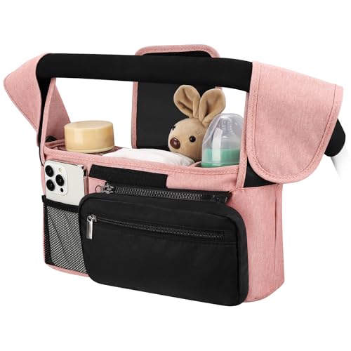 Accmor Universal Stroller Organizer with Insulated Cup Holder - color: Pink/ Black Pocket