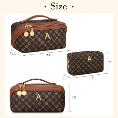 Initial Makeup Bag Personalized Gift for Women Teen Girls - color: Coffee, style: A