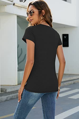 Sherosa Womens T Shirts Short Sleeve Crew Neck Shirts Basic Tee Tops Blouse - color: 01 Black, size: Medium