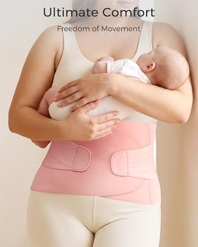 FREETOO Postpartum Belly Band Wrap for Women,Abdominal Binder Post Surgery - color: Pink