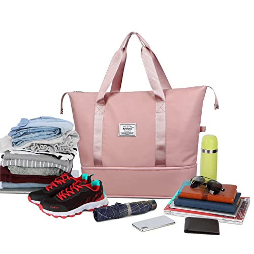 NPBAG Women Travel Duffel, Multi Functional Large Expandable Weekender Carry-on Tote, Gym Workout Overnight Bag, Mommy Hospital Bag for Labor and Delivery - color: Basic-Chrysanthemum, style: Basic Version