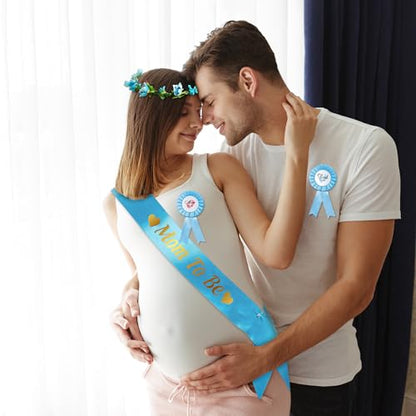 Blue and Gold Mom to Be Sash Kit for Baby Shower Decoration Keepsake