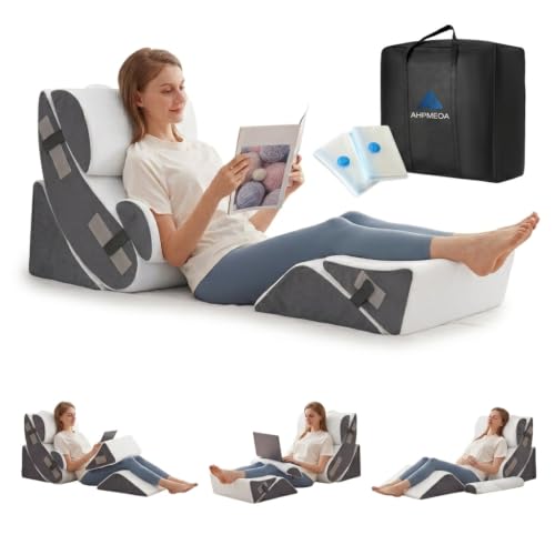Ahpmeoa 6PCS Wedge Pillow Set for After Surgery, Sit Up Pillow, White - color: White