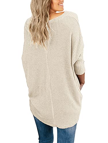 IWOLLENCE Womens Button Down Henley Long Sleeve Blouse - color: Oatmeal, size: Large