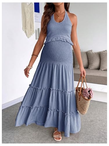 OYOANGLE Women's Maternity 2 Piece Skirt Set Outfits - color: Blue, size: Medium