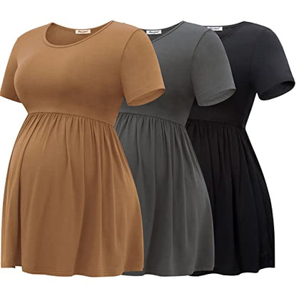 Bearsland Short Sleeve Maternity Top - color: Black&iron Grey&mocha Brown, size: Small