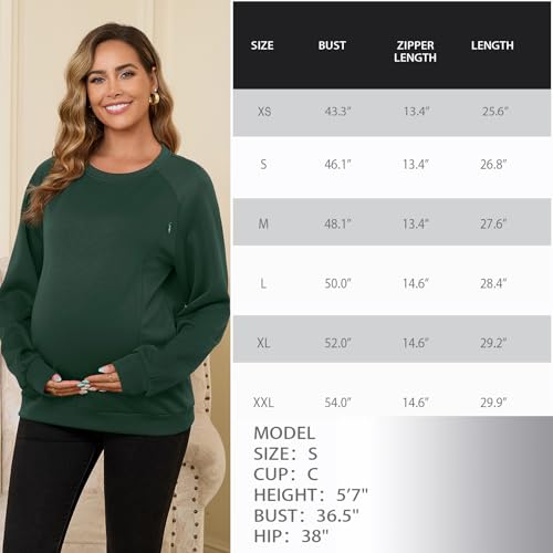 DEBELLY Nursing Friendly Sweatshirt for Breastfeeding Dual Zippers - color: Dark Green, size: Small