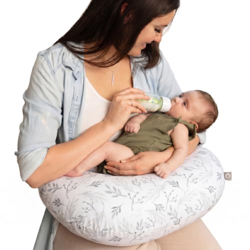 Boppy Nursing Pillow, Safe Ergonomic Breastfeeding & Baby Feeding Support - color: Gray Gentle Leaves