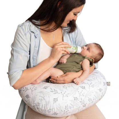 Boppy Nursing Pillow, Safe Ergonomic Breastfeeding & Baby Feeding Support - color: Gray Gentle Leaves