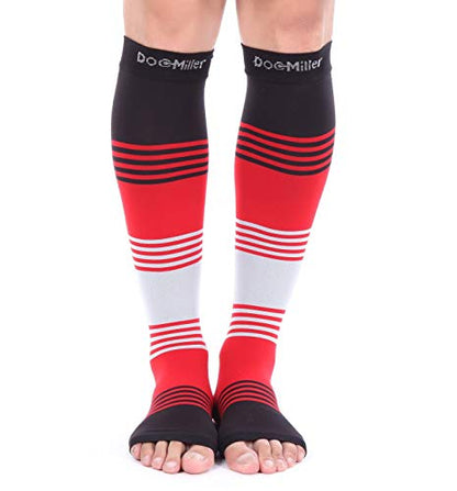 Doc Miller Open Toe Compression Socks 20-30 mmHg for Women & Men, 1 Pair - color: Open Toe BlackRedGray, size: Small