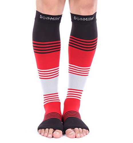 Doc Miller Open Toe Compression Socks 20-30 mmHg for Women & Men, 1 Pair - color: Open Toe BlackRedGray, size: Medium