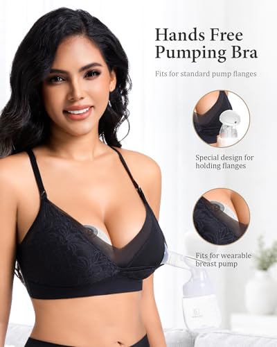 Hands Free Pumping Bra for Breastfeeding, Nursing Bra for Pumping, Comfortable Lace Pumping Bra, Breast Pump Bra - size: Large
