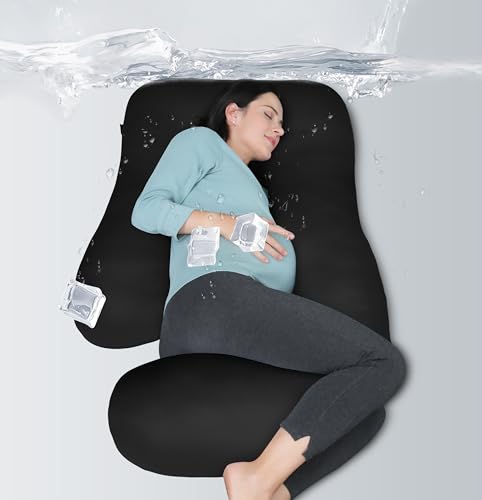 MOON PARK Pregnancy Pillows for Sleeping - U Shaped Full Body Maternity Pillow with Removable Cover - Support for Back, Legs, Belly, Hips - 57 Inch - Black - Cooling Cover - color: Black, size: 57 Inch-Cooling Cover