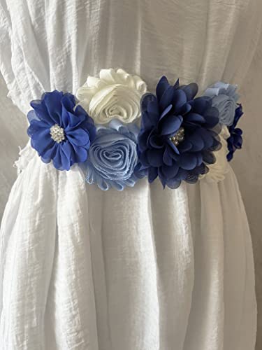 Flowers for Sashes Maternity Pregnancy Sash Belt for Baby Shower Wedding Bride - color: Royal Blue