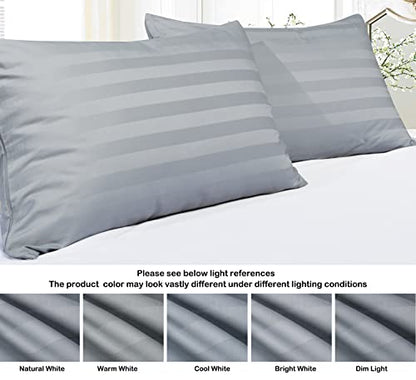 100% Egyptian Cotton King Size Pillow Protectors with Zipper Set of 4 - color: Striped Gray, size: King 4pack