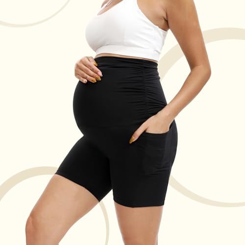 Maternity Biker Shorts with Pockets Over The Belly 6" - color: Army Green, size: Medium