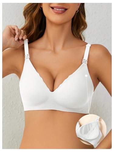 OYOANGLE Women's Maternity Nursing Bra Wireless Push Up Breastfeeding Bras - color: White, size: Large