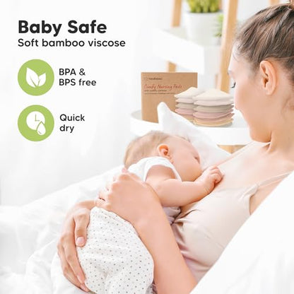 Organic Nursing Pads, 14 Washable Breast Pads,Wash Bag (Neutrals, L 5") - color: Neutrals, size: 14pk, L 5"