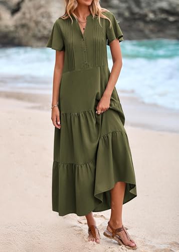 KIRUNDO Summer Maxi Dresses for Women with Pockets 2026 - color: Army Green, size: Medium