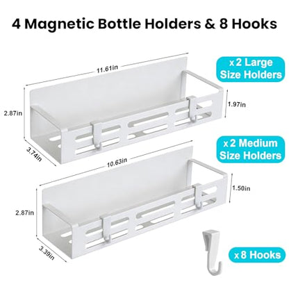 4 Pack Magnetic Baby Bottle Organizer for Refrigerator, Bottle Organizer Rack with 8 Hooks, Storage for Baby Bottles, Pacifiers, and Brushes, Also Suitable Stanley Cup Storage