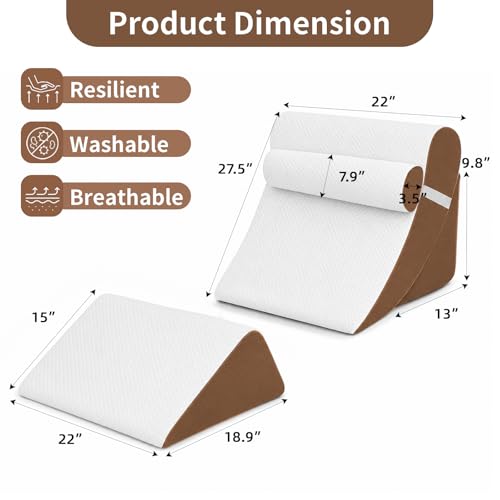 Wedge Pillow Set for After Surgery,White/Dark Brown,4PCS-22 - color: White/Dark Brown, size: 4PCS-22''