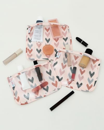 ALVA 3pcs Mess-Proof Travel Pouches,TSA Approved Toiletry Bag,Makeup Bag - color: Classic love