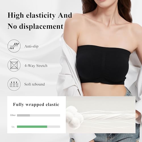 Women's Bandeau Bra, Strapless Bralette Seamless Bandeau Bra Tube Top Bras - color: #003 Black White Grey, size: Medium