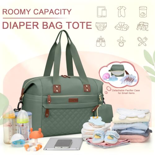 Pritent Diaper Bag Tote Waterproof Maternity Baby Bags with Pacifier Case - color: Green, size: Medium