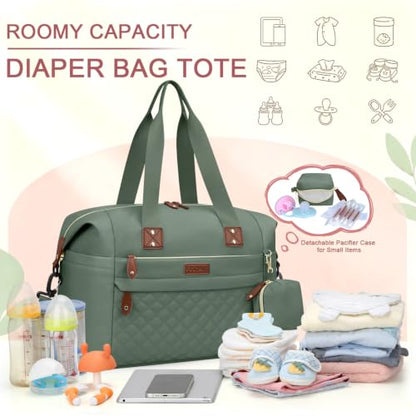 Pritent Diaper Bag Tote Waterproof Maternity Baby Bags with Pacifier Case - color: Green, size: Medium