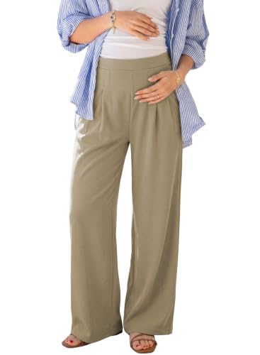 BLENCOT Women Maternity Work Pants Elastic High Waist Dressy Casual - color: Jungle Green, size: X-Large