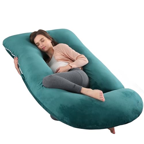 ALLOPERA Pregnancy Pillow, Full Body Maternity Pillow 57 inch, with Removable Washable Cover - Sleep Support for Legs, Back, Neck, Shoulder, HIPS, Belly, Velvet Cover (Dark Green) - color: Dark Green