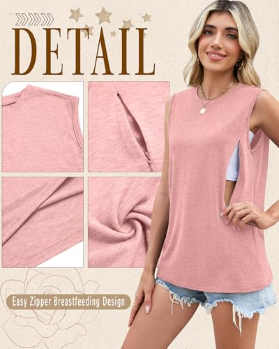 3 Pack Women's Nursing Tank Tops - color: Gray Blue, Light Pink, Light Green, size: Large