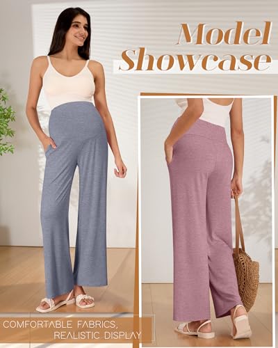 3 Pack Women's Maternity Lounge Pants with Pockets - color: Black, Cold Gray, Gray Pink, size: X-Large