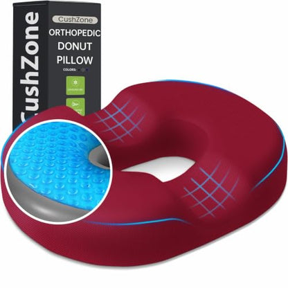 Donut Pillow Seat Cushion, Cooling Gel Memory Foam Chair Cushion, Red - color: Red, size: Large
