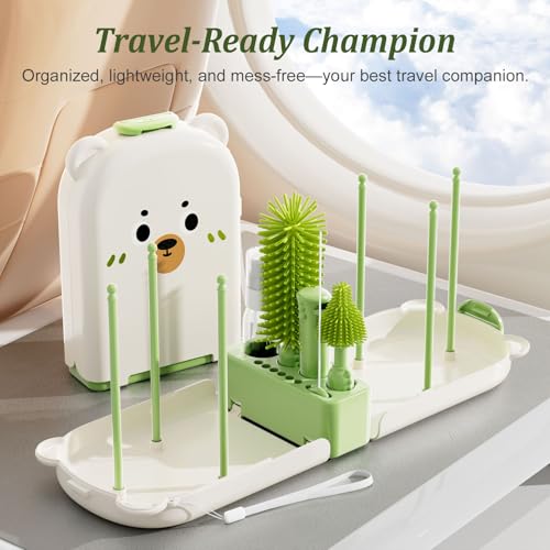 Travel Baby Bottle Cleaner Kit, 6-in-1 Brush Set for Bottles & Pumps - color: Green