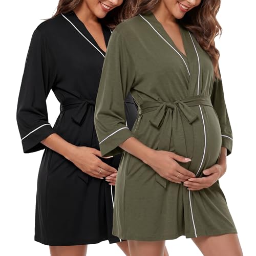 Cutecrop 2 Pack Maternity Nursing Robe Delivery Gown - color: Black, Army Green, size: X-Large