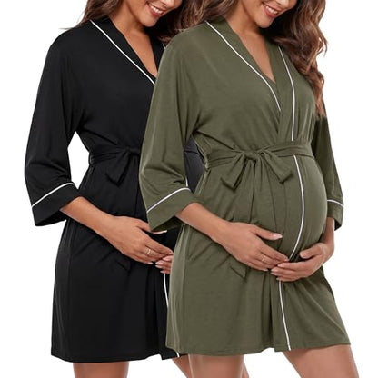 Cutecrop 2 Pack Maternity Nursing Robe Delivery Gown - color: Black, Army Green, size: X-Large