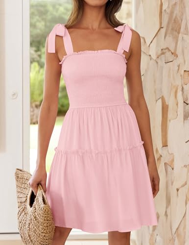 ZESICA Womens Summer Spaghetti Strap Sleeveless Mini Dress - color: Pink, size: Large