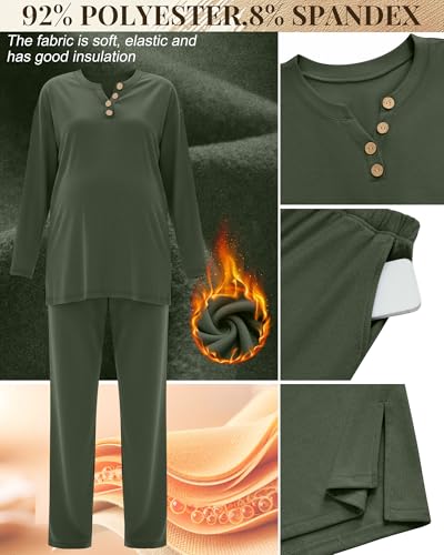 2 Piece Thermal Maternity Lounge Set - color: Army Green, size: X-Large