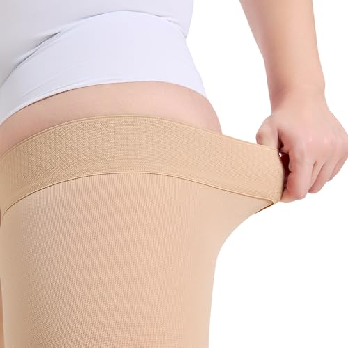 TOFLY Extra Wide Compression Socks Thigh High 20-30 mmHg Closed Toe Unisex - color: 20-30mmhg Close-toe Beige, size: 4X-Large (1 Pair)