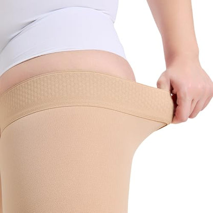 TOFLY Extra Wide Compression Socks Thigh High 20-30 mmHg Closed Toe Unisex - color: 20-30mmhg Close-toe Beige, size: 4X-Large (1 Pair)